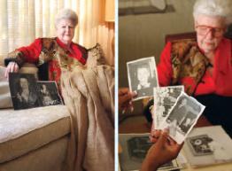 Violet Patton showing pictures of her family