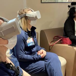 3 nurses wearing virtual reality goggles