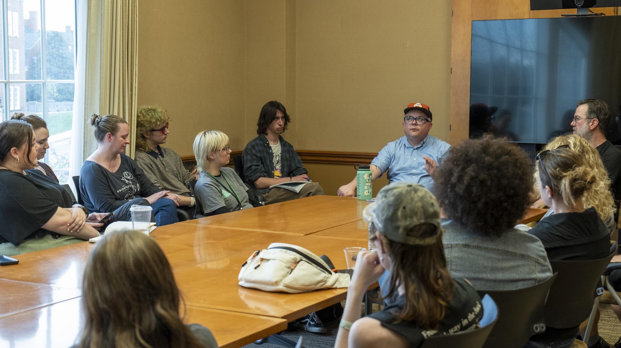 Andrew Morgan of Wasserman Music leads a breakout session with a crowded room.