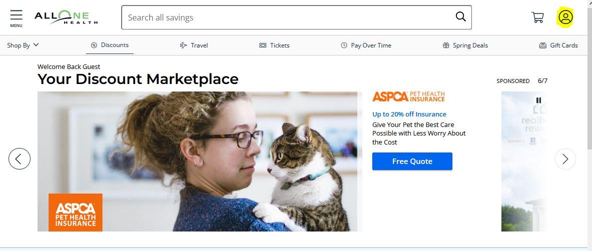 Screenshot of AllOne Health discount marketplace homepage