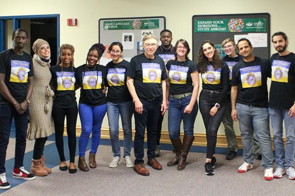 David Bell is shown with the first year students in the M.A. in Applied Linguistics program