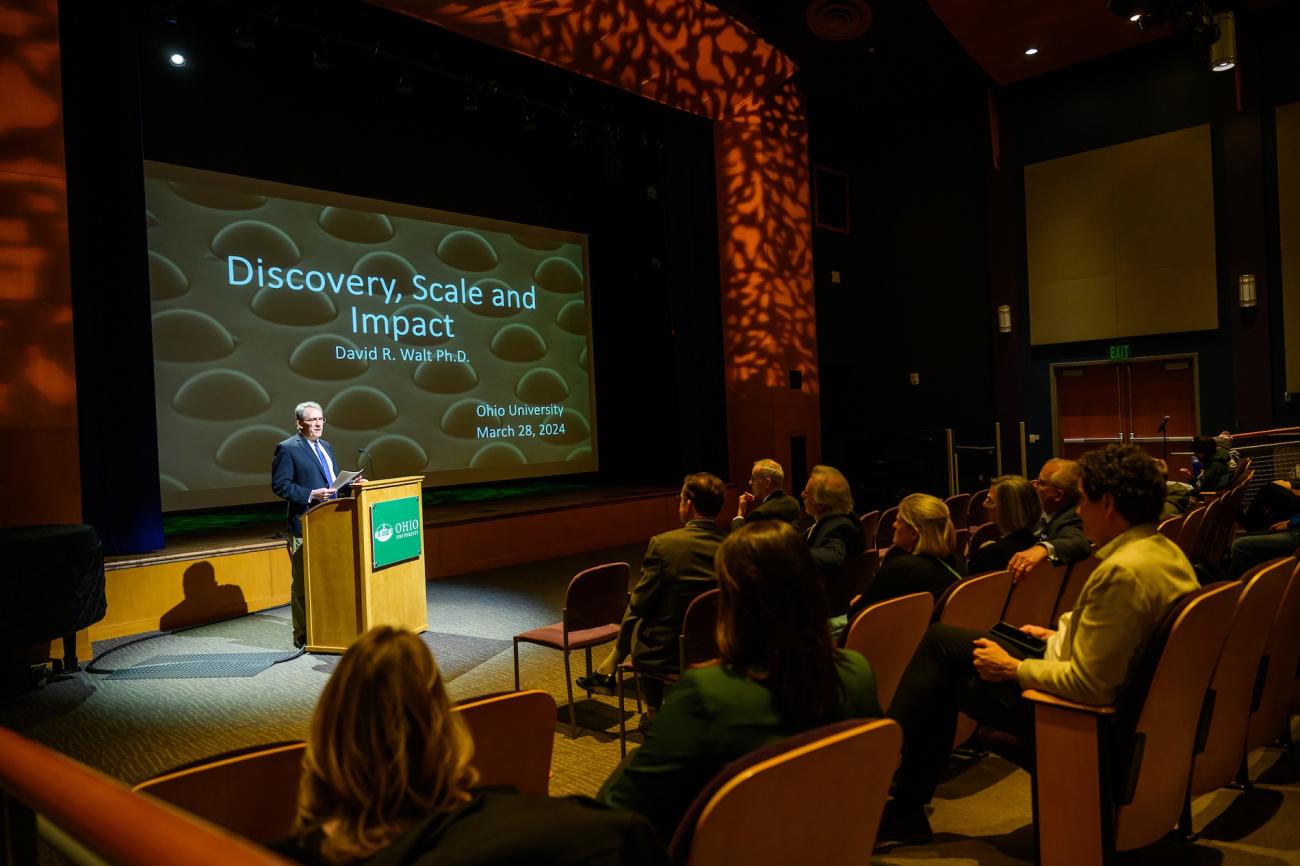 Russ College of Engineering and Technology Dean Patrick Fox  is shown speaking at the Russ Prize lecture