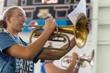 As field commander, Sophia Medvid, who plays mellophone, holds the highest student leadership position in the band. 