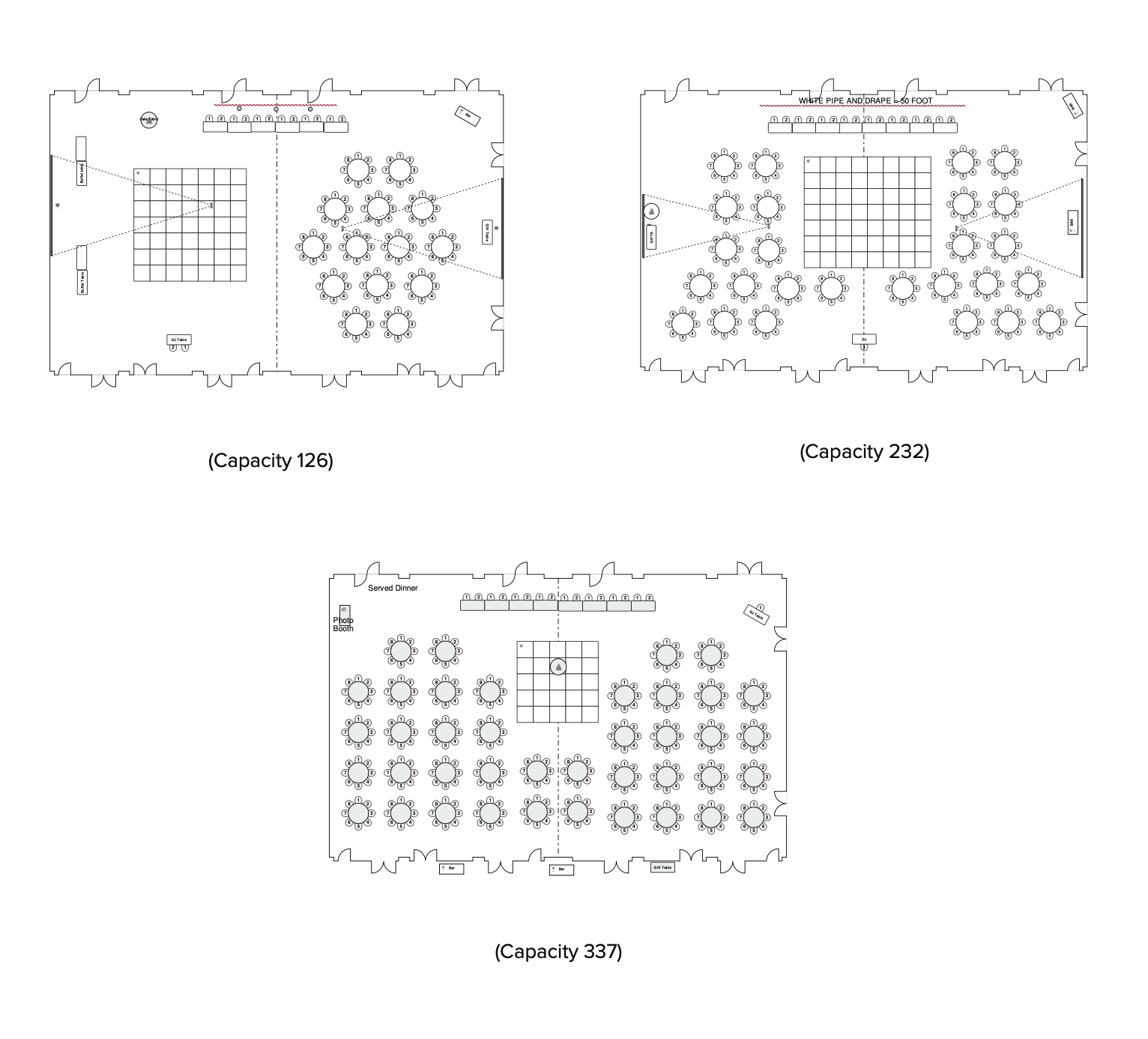 Ballroom Reception 232 4/14/2016 Grand Ballroom Printed: 3/14/2016 10:22am 26 - 5.5ft Round Table 208 - 19