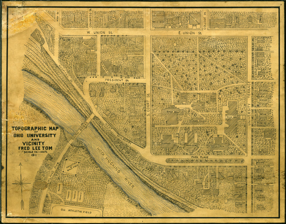 1911 Campus Map in sepia tones