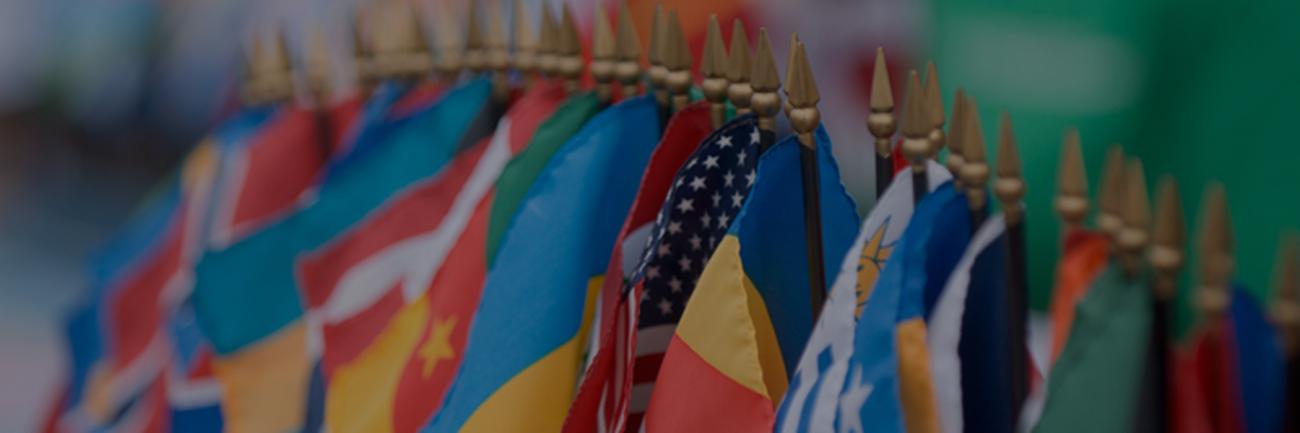 A cascade of international flags