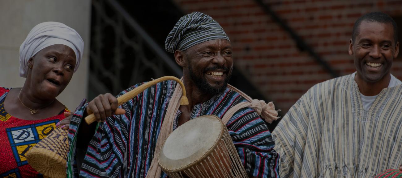 Dancers of the National Dance Company of Ghana and Ohio University perform in a dance  concert on College Green on March 23, 2022. The performance was a part of OU’s Global Arts Festival.