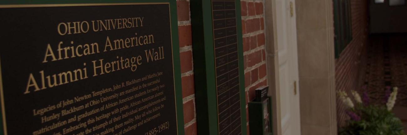 A plaque on the Ohio University African American Alumni Heritage Wall