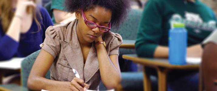 Student working in class