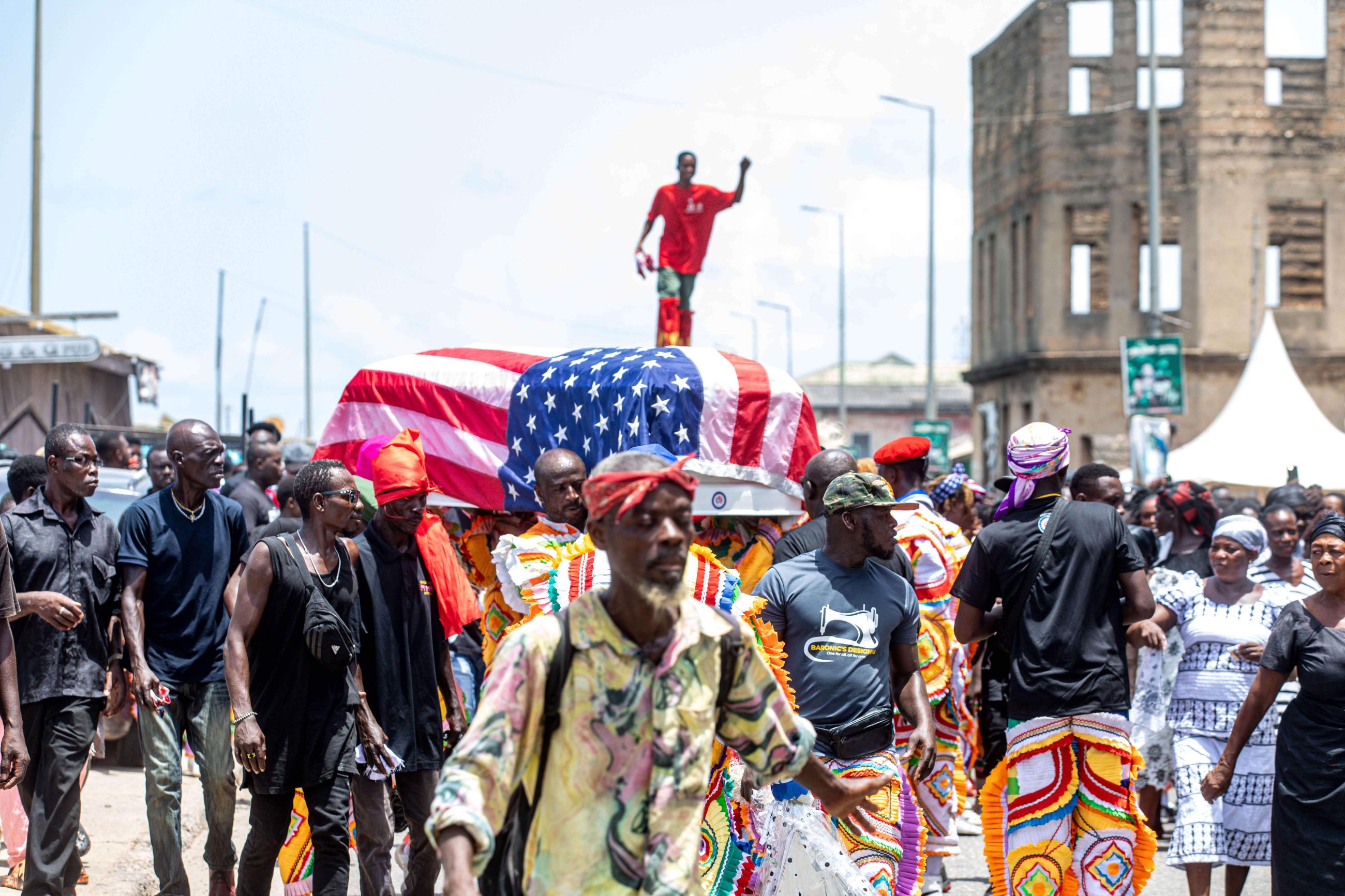 Members of the Ynkee Masquerade Group have parade in Ghana