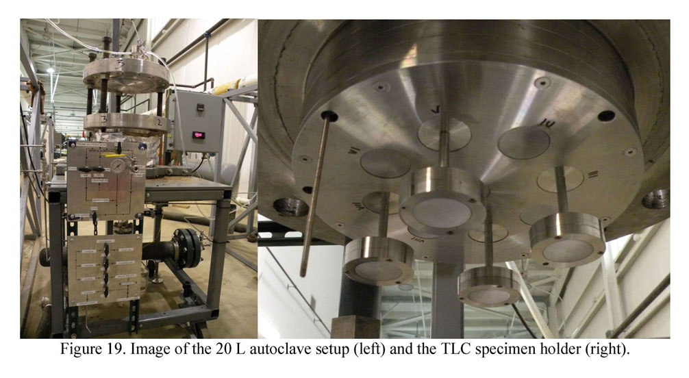 Image of the 20 L autoclave setup (left) and the TLC specimen holder (right)
