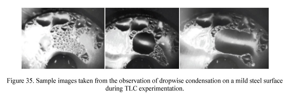 Sample images taken from the observation of dropwise condensation on a mild steel surface during TLC experimentation