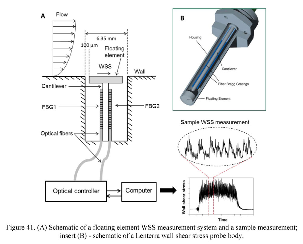Schematic of a floating element WSS measurement system also a schematic of a Lenterra wall shear stress probe body