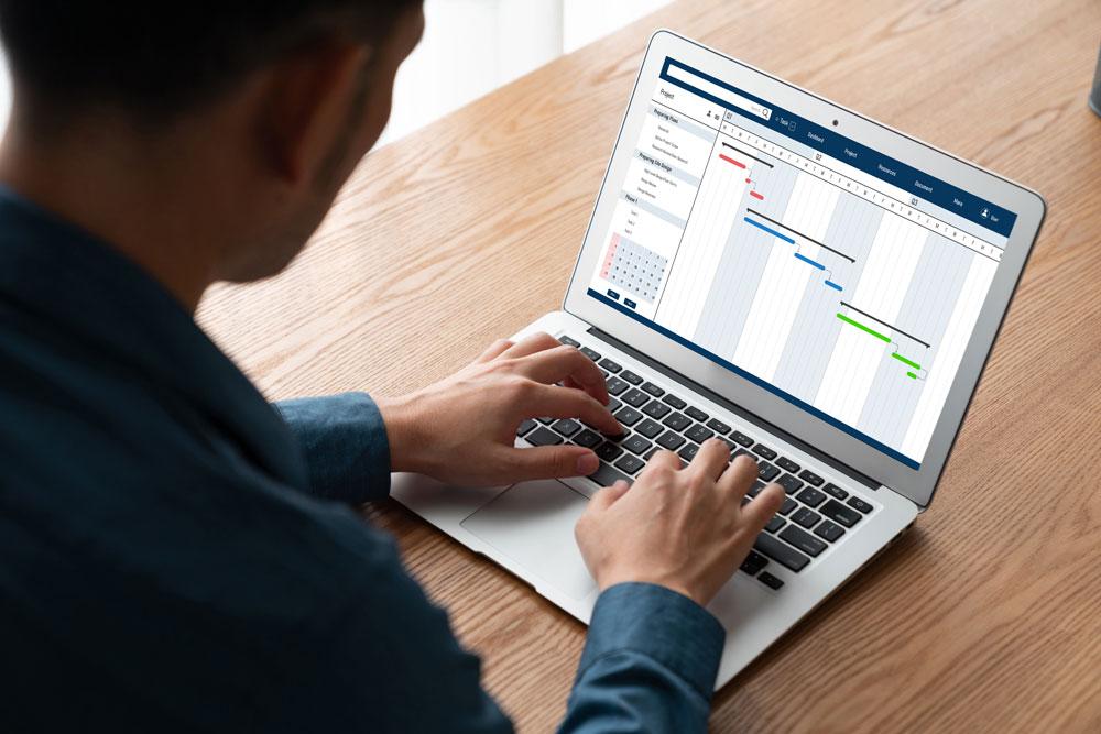 Student with GANTT chart