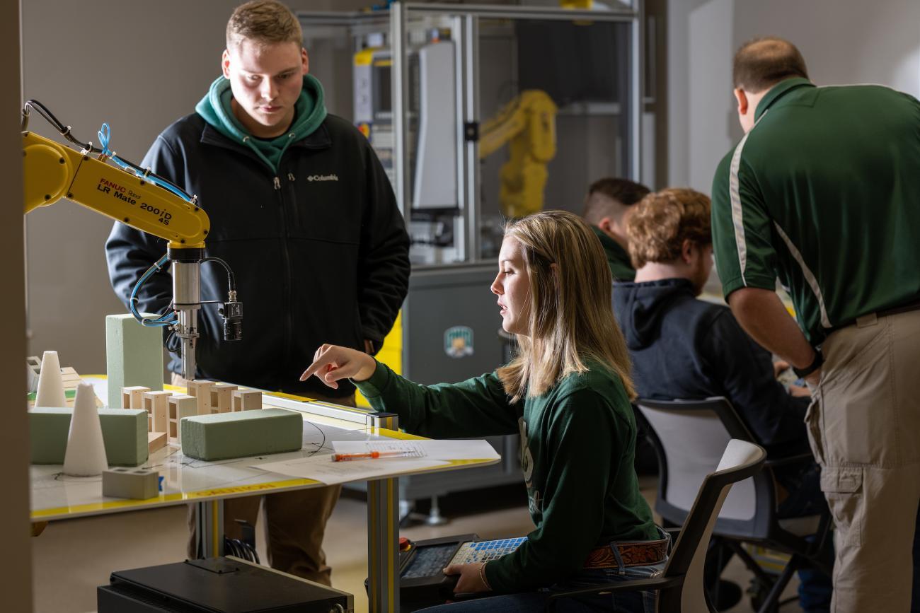 Students working in a classroom lab