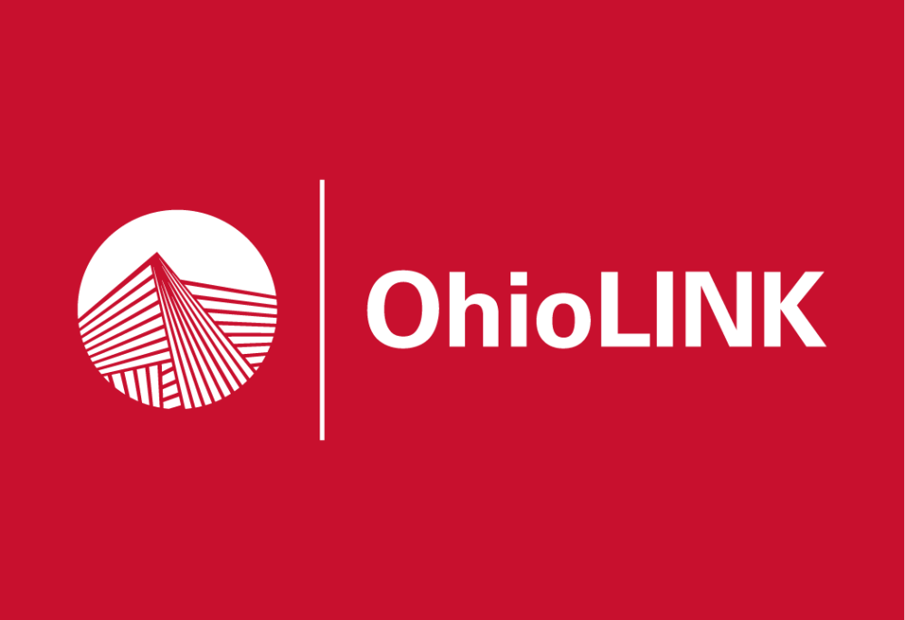 White lettering reading OhioLINK next to the OhioLINK logo over a red background