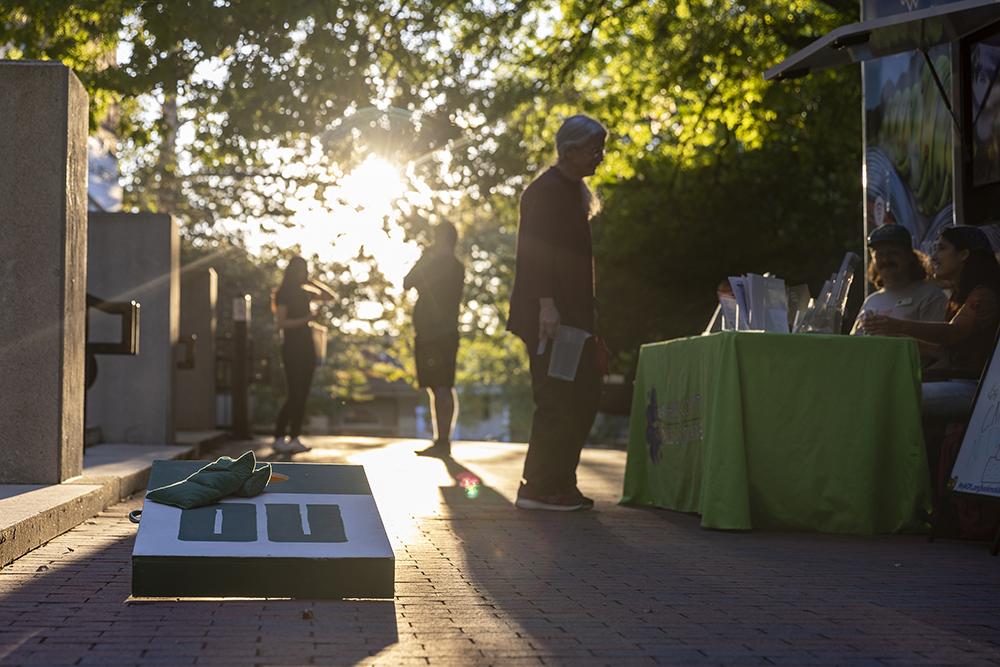 Picture of cornhole set on the bricks during camp Alden 2023