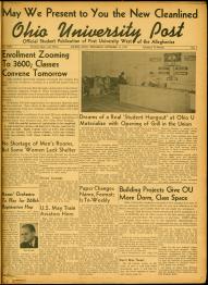 Front Page of the September 13th, 1939 issue of the student-run Ohio University Post