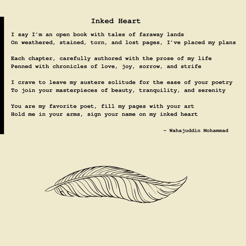Poem typed in typewriter font with a line drawing of a leaf below the peom.