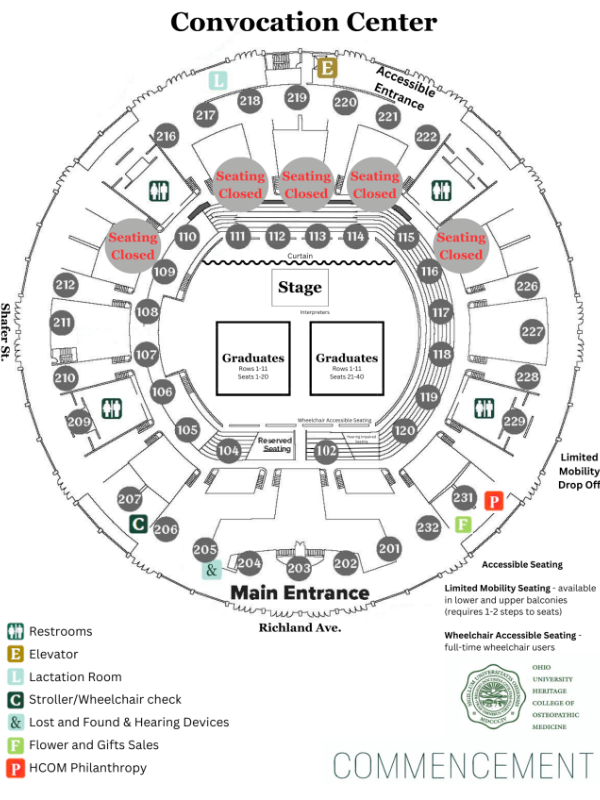 Convocation Center Map of Interior seating