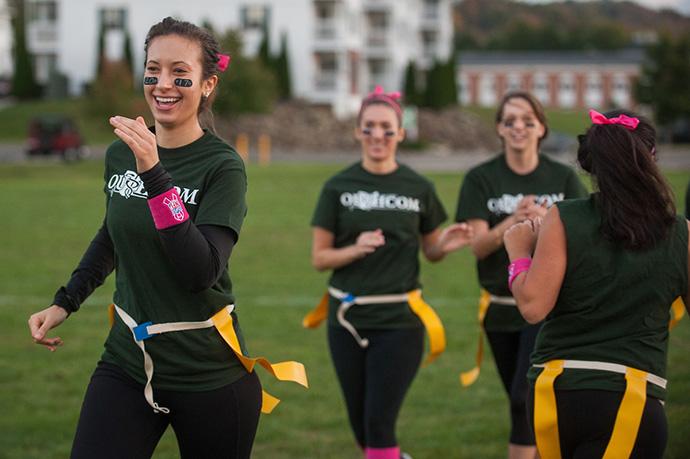 Girls playing flag football