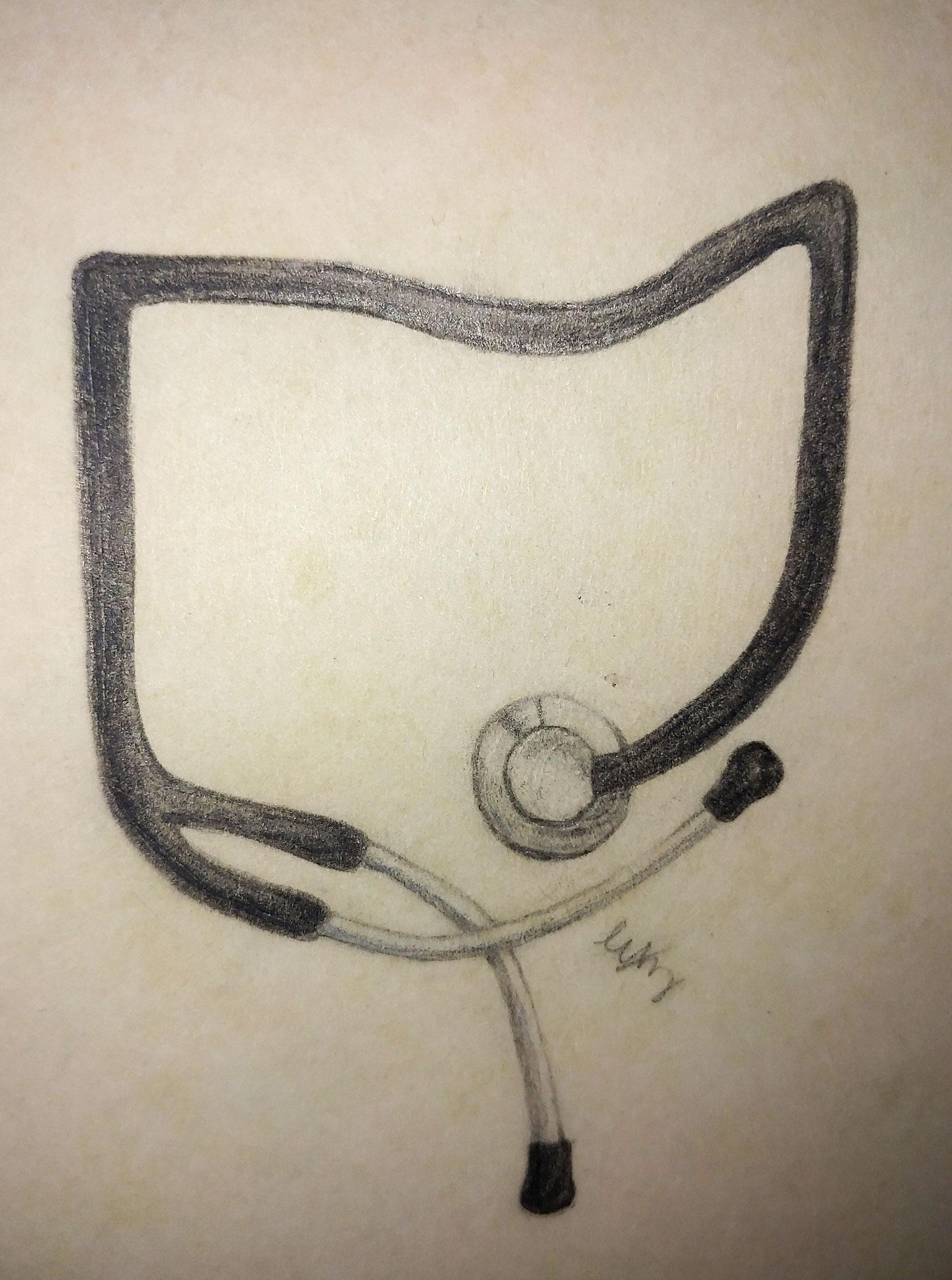 Drawing of a stethoscope shaped like Ohio