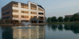 Outside of Dublin campus at dusk