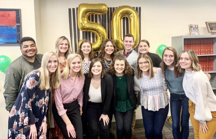 Current members of PRSSA pose during the 50th anniversary celebration