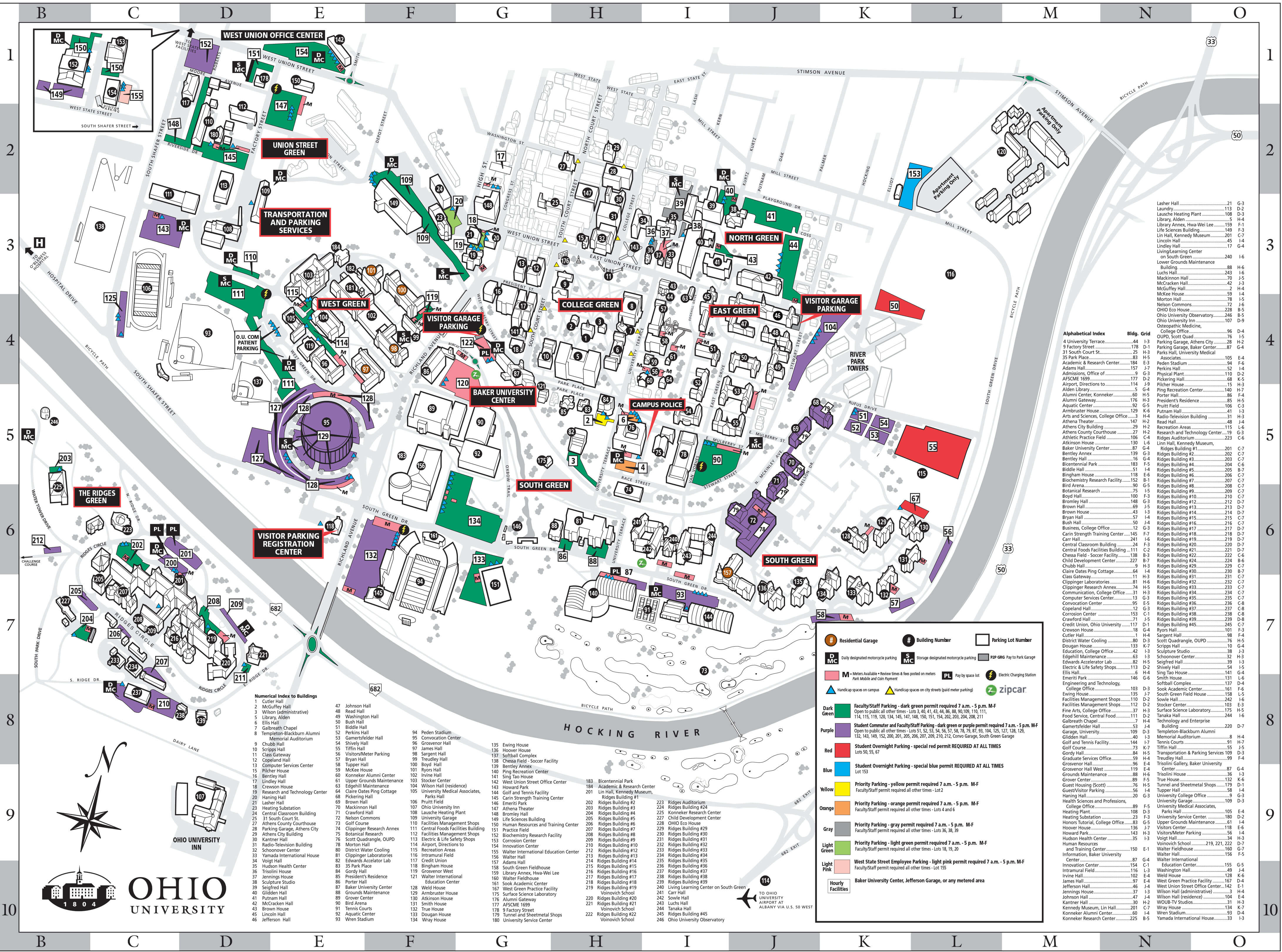 map of ou campus Athens Campus Parking Map Ohio University map of ou campus
