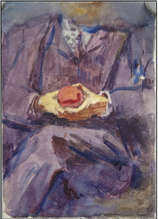 man in suit holding an apple