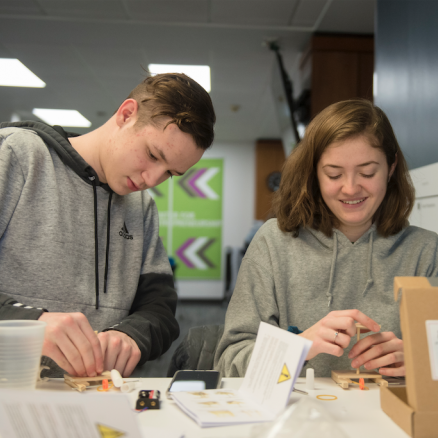 Students work on a project together