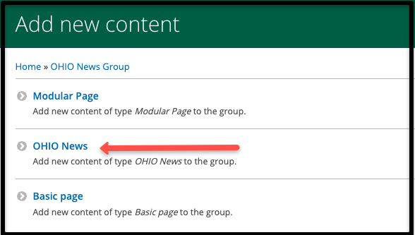 Choose OHIO News as content type
