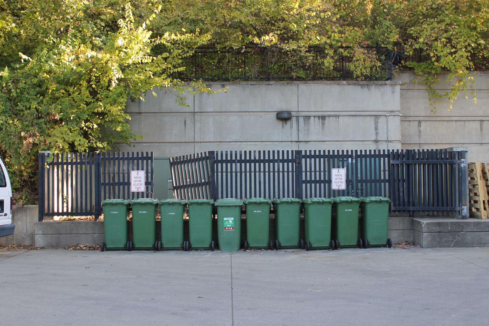 recycling bins outside of Baker center