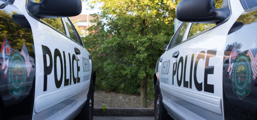 Two Ohio University Police cars parked side by side