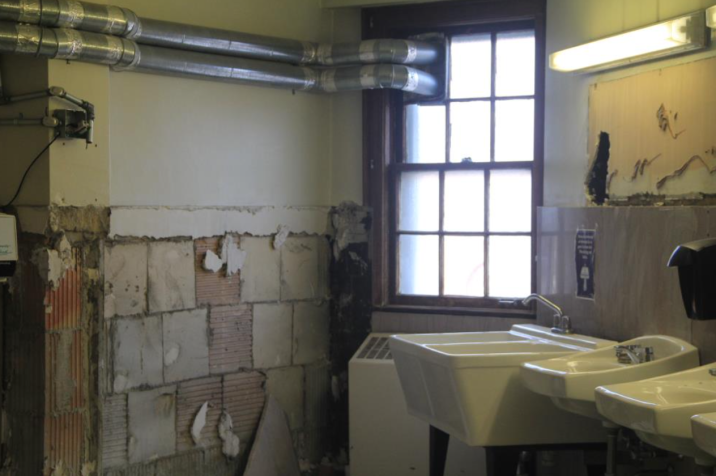 image of a bathroom undergoing salvage in preparation for demolition