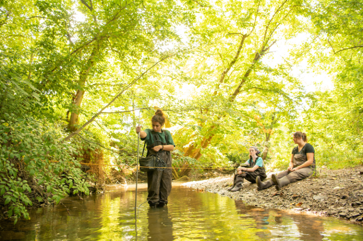 photo of students testing stream water