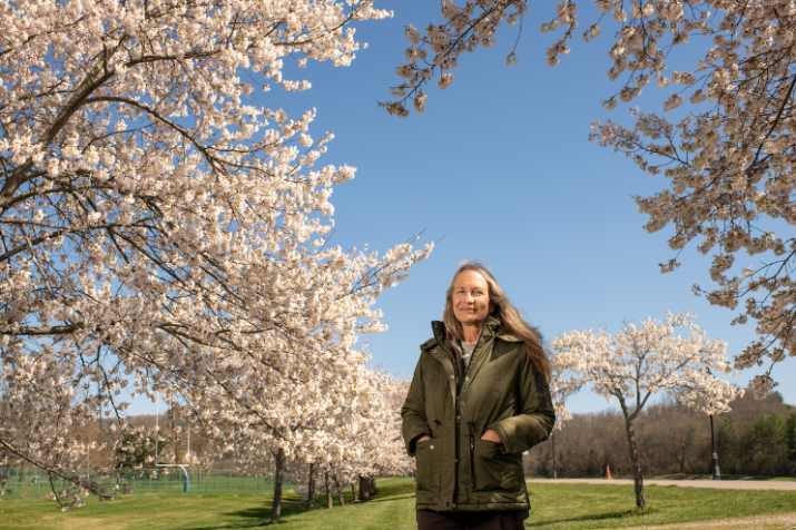 photo of Susan Calhoun with Cherry Trees