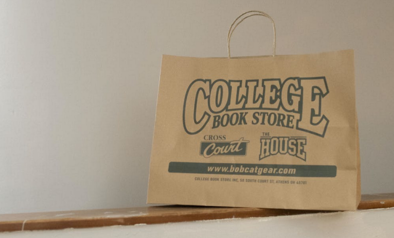 One of the new paper bags given out after the plastic bag ban from the College Book Store.