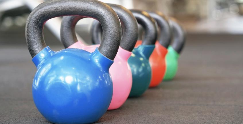 multi-colored kettlebells