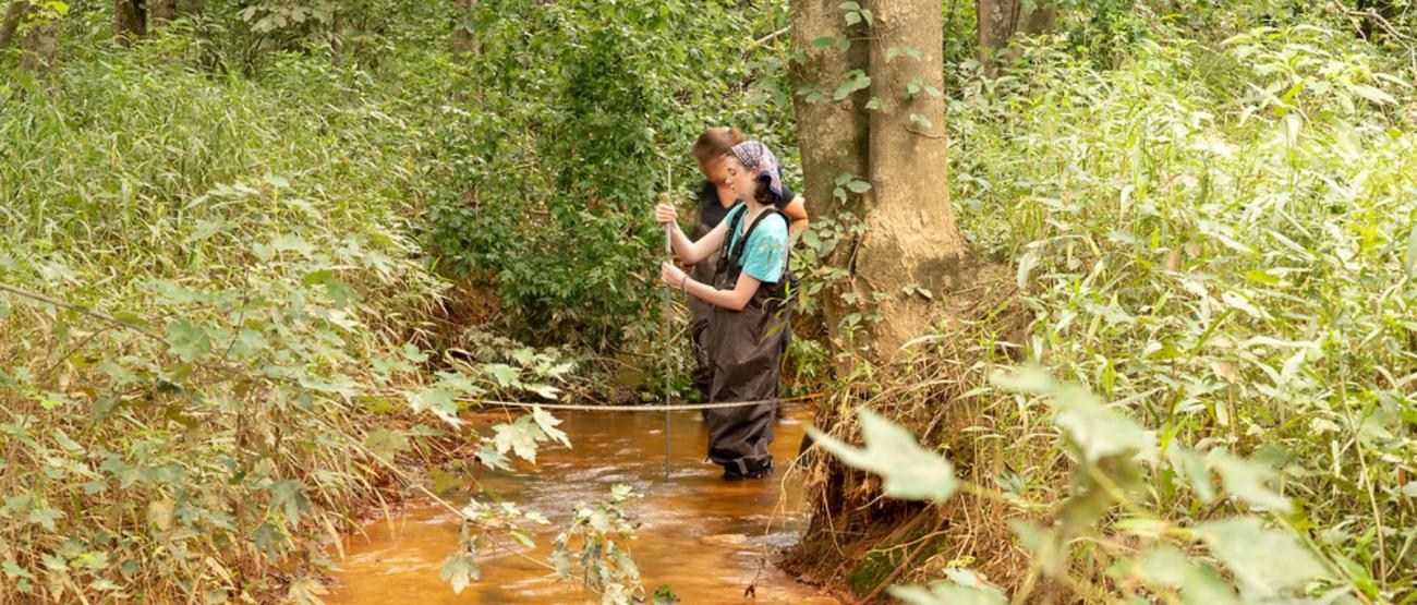 People testing water