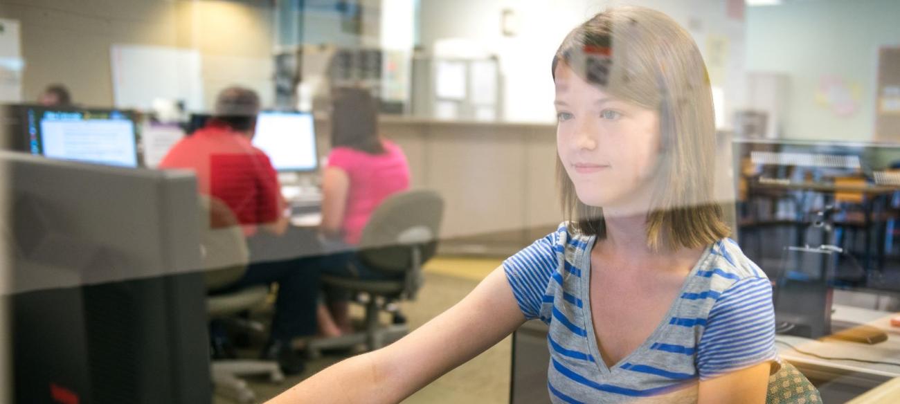 Student works in a computer lab