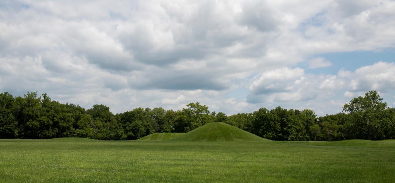 a view of the Mound City Earthworks group of Hopewell Culture National Historic Park