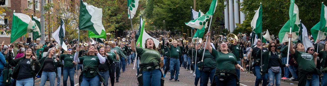 The Marching 110 alumni at the Homecoming parade