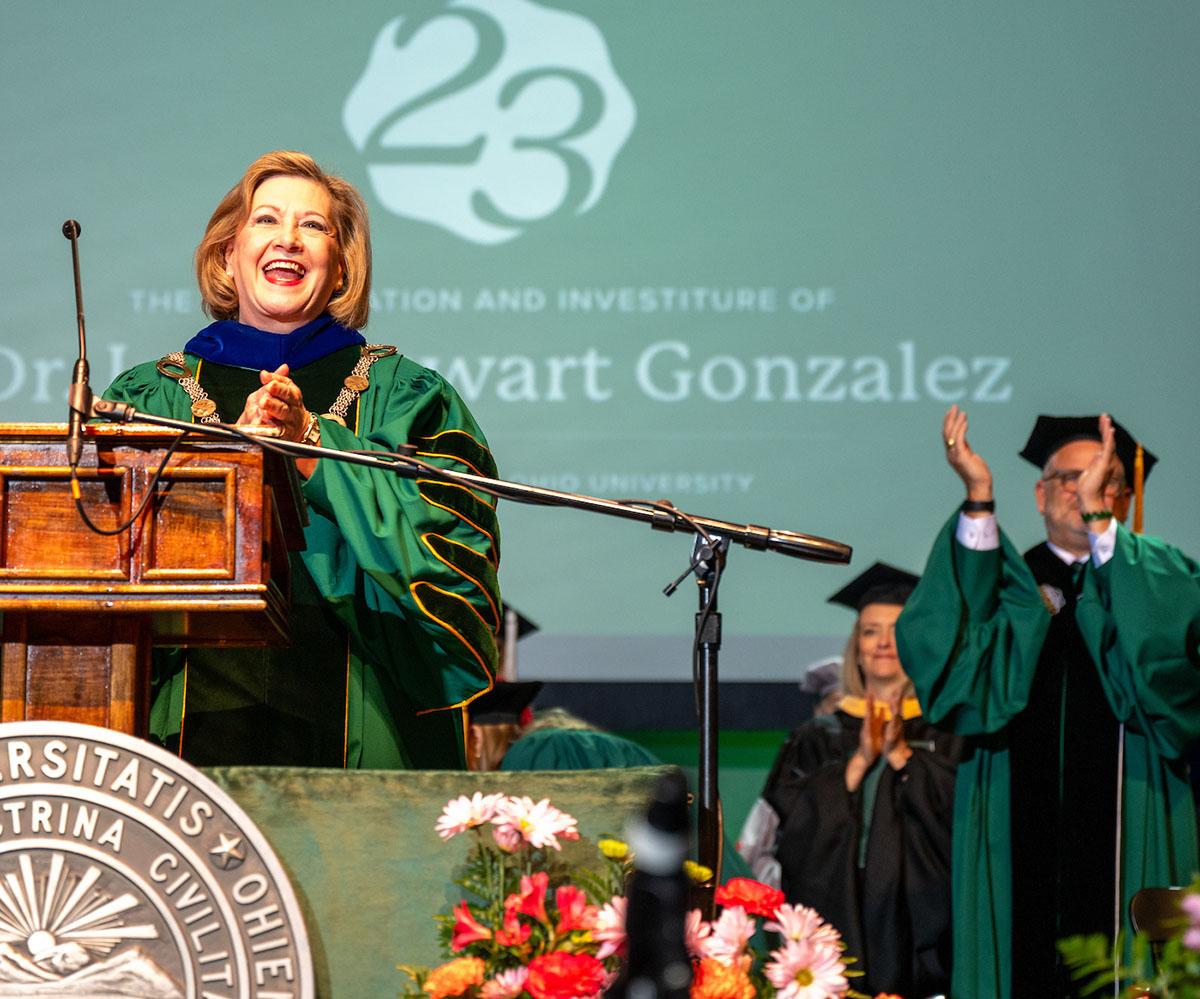 President Gonzalez speaks at the Investiture Ceremony.