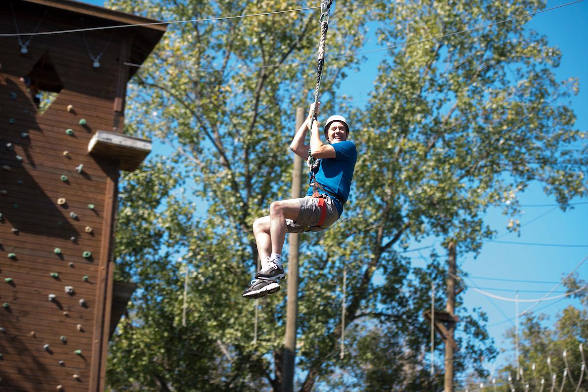 Student ziplining. 