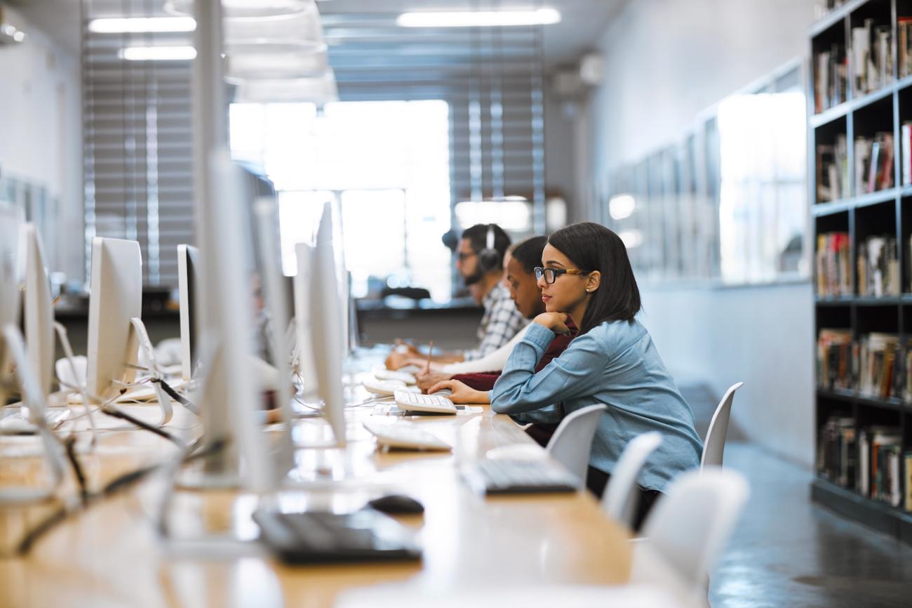 Student working at a computer 