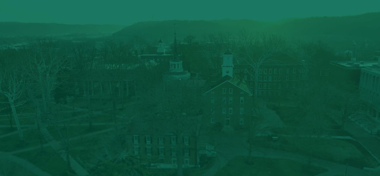 Aerial view of Cutler Hall and College Green at Ohio University