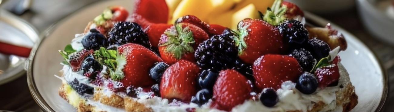 berries on top of a waffle