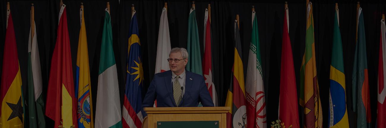 Executive Vice President and Provost Donald J. Leo spoke about the importance of global education during the ceremony.