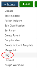 A menu of options under the Action menu, with Flag circled in red